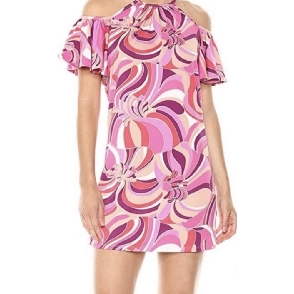 Trina Turk Viola Cold Shoulder Dress Vibrant 60s 70s Colorful Size Small Retro
